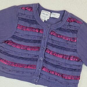 Vintage Country Wear Casuals Top PM Purple Ruffle Lace Embroidered Cotton Boho